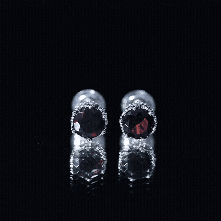 Natural Black Opal Crown Stud Earrings with Screw Back