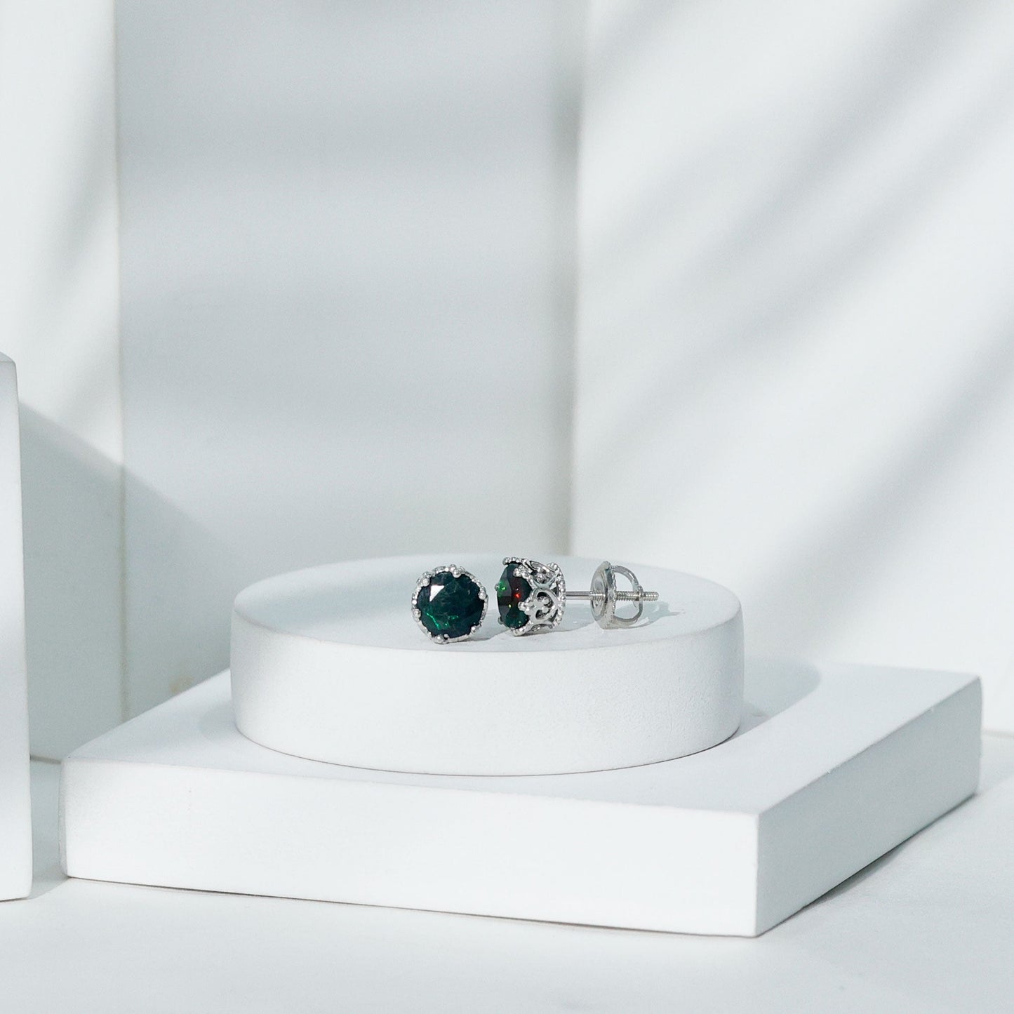 Natural Black Opal Crown Stud Earrings with Screw Back