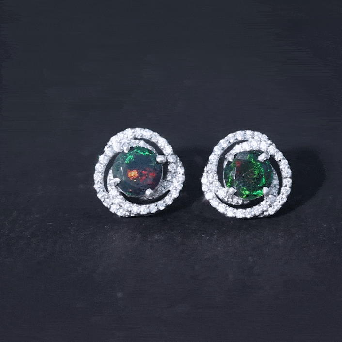 1.6 Carat Black Opal Swirl Stud Earrings with Certificate
