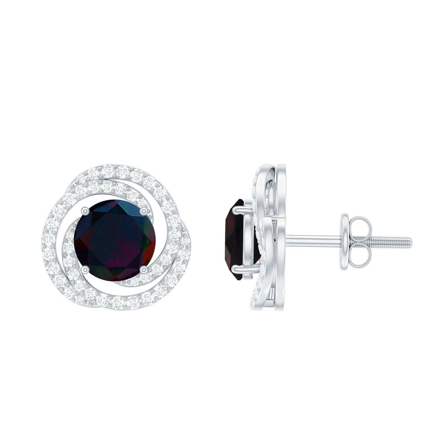 1.6 Carat Black Opal Swirl Stud Earrings with Certificate