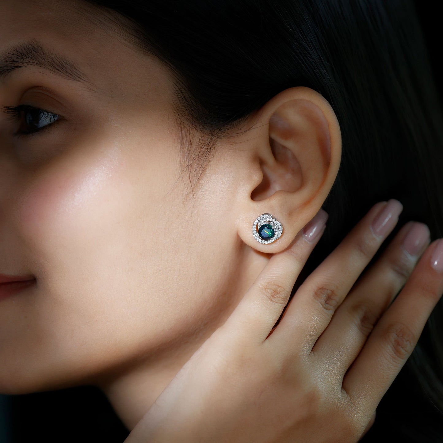 1.6 Carat Black Opal Swirl Stud Earrings with Certificate