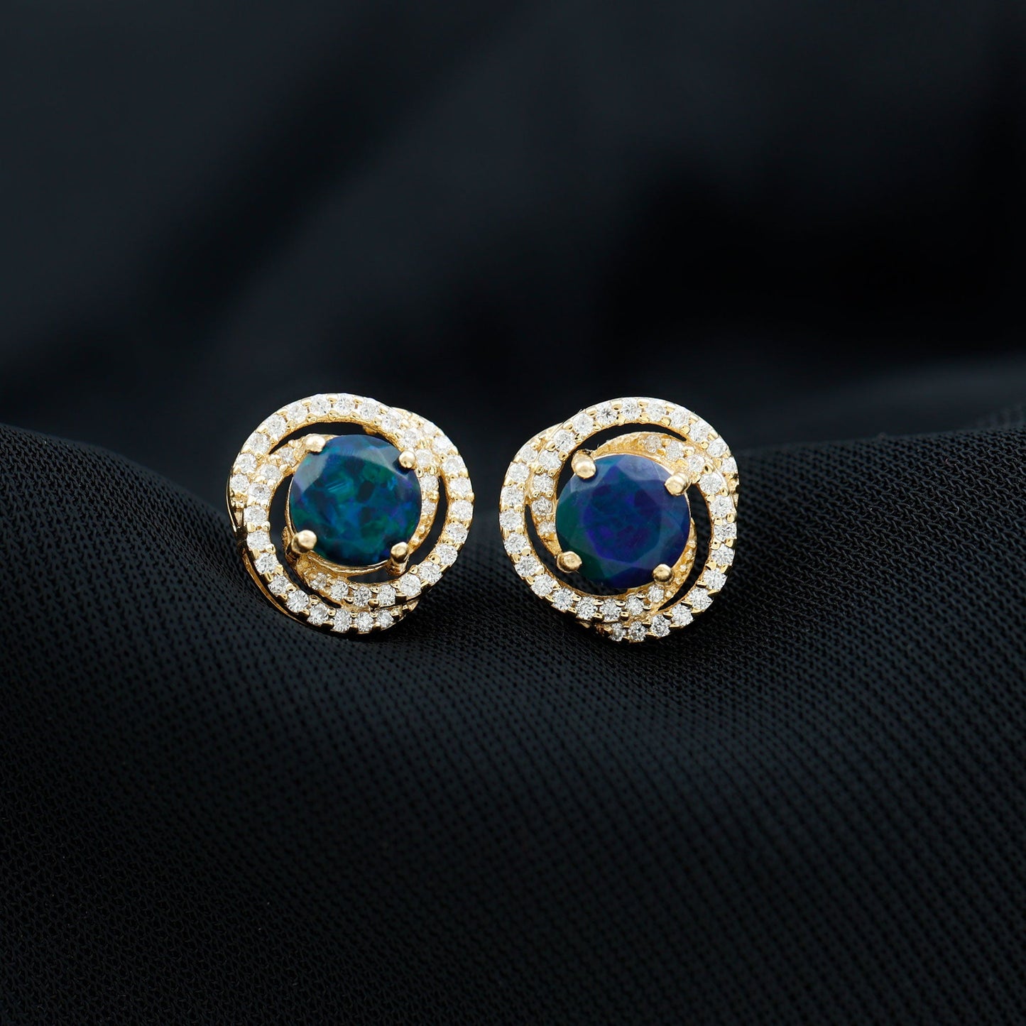 1.6 Carat Black Opal Swirl Stud Earrings with Certificate