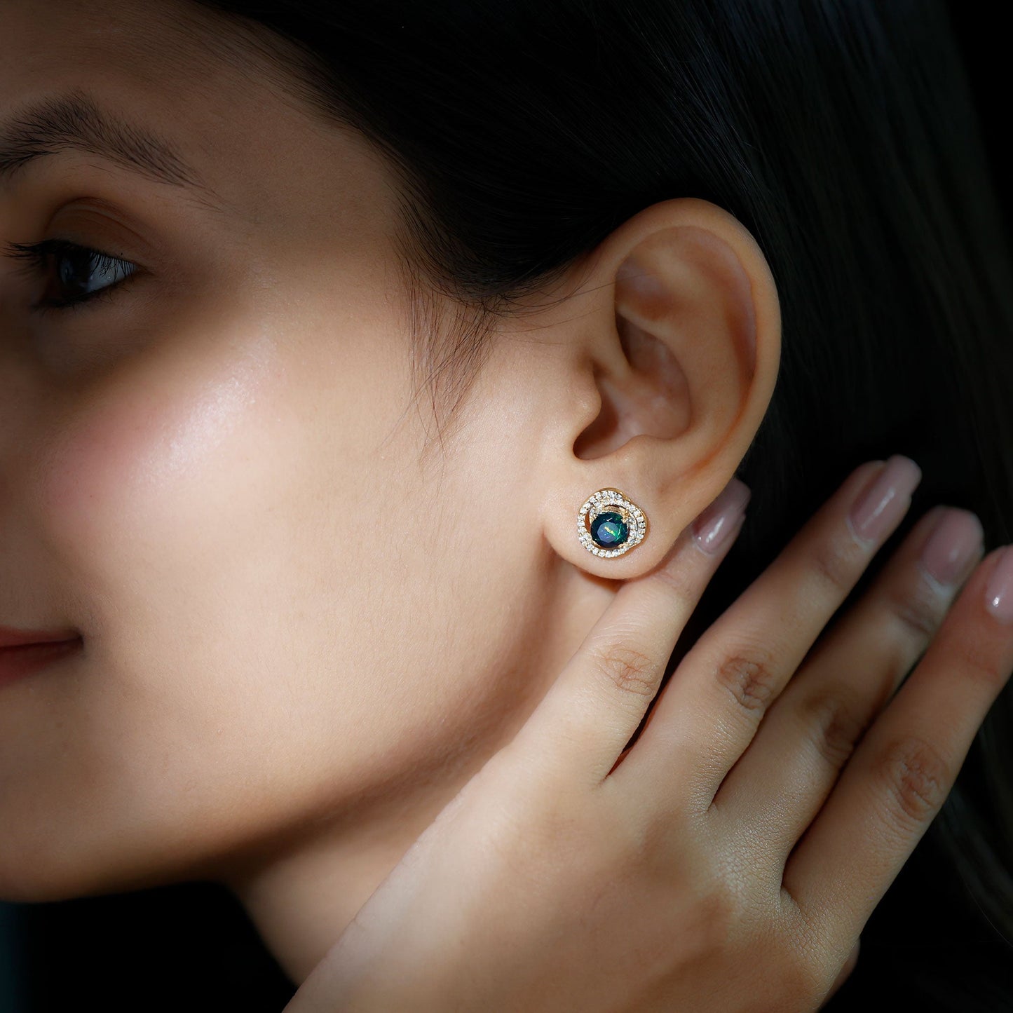 1.6 Carat Black Opal Swirl Stud Earrings with Certificate