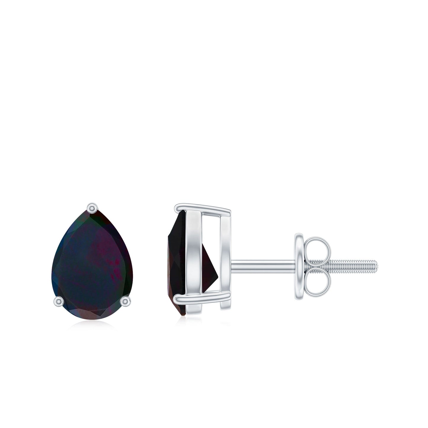 Genuine 1.4 Carat Pear Shaped Black Opal Stud Earrings
