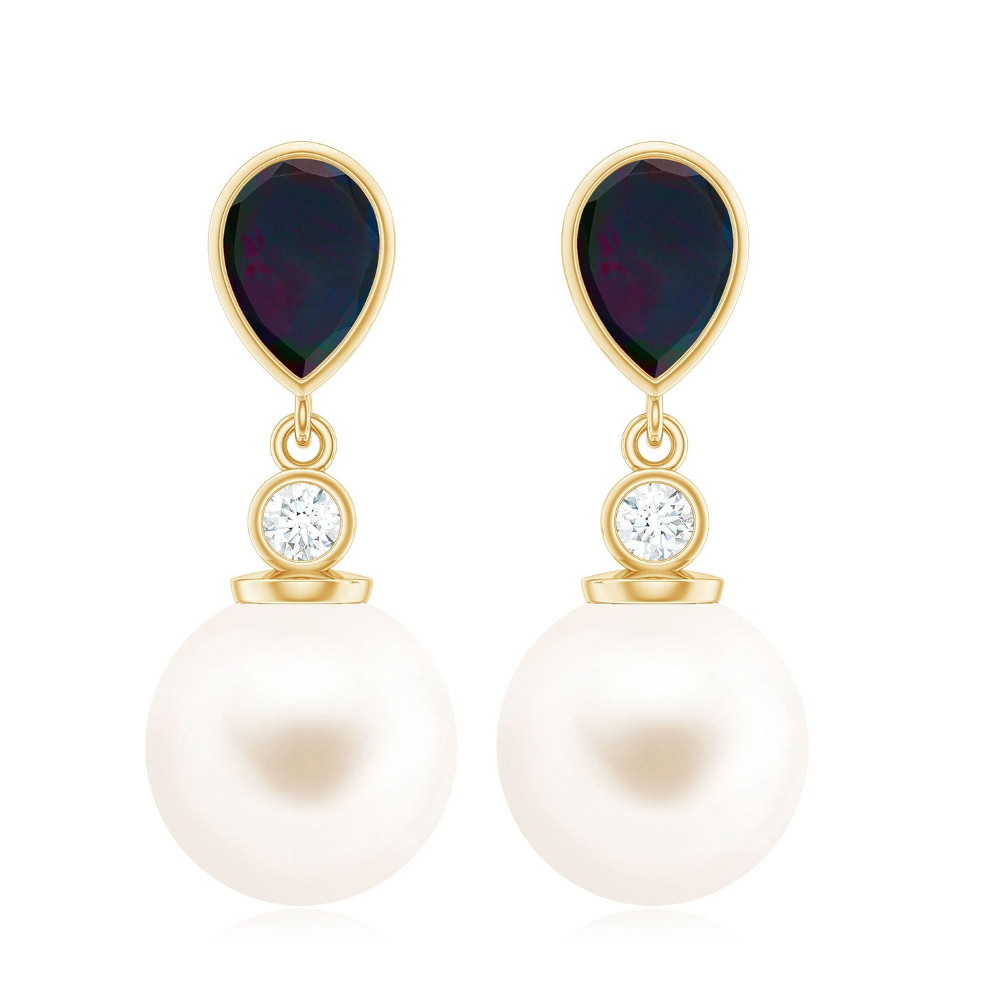 Freshwater Pearl Drop Earrings with Black Opal and Diamond