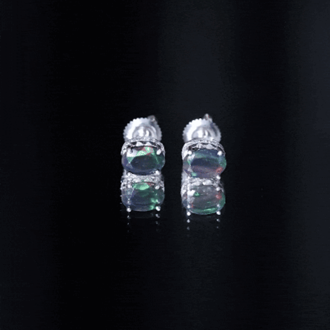 1.8 Carat Oval Black Opal Solitaire Stud Earrings with Diamond