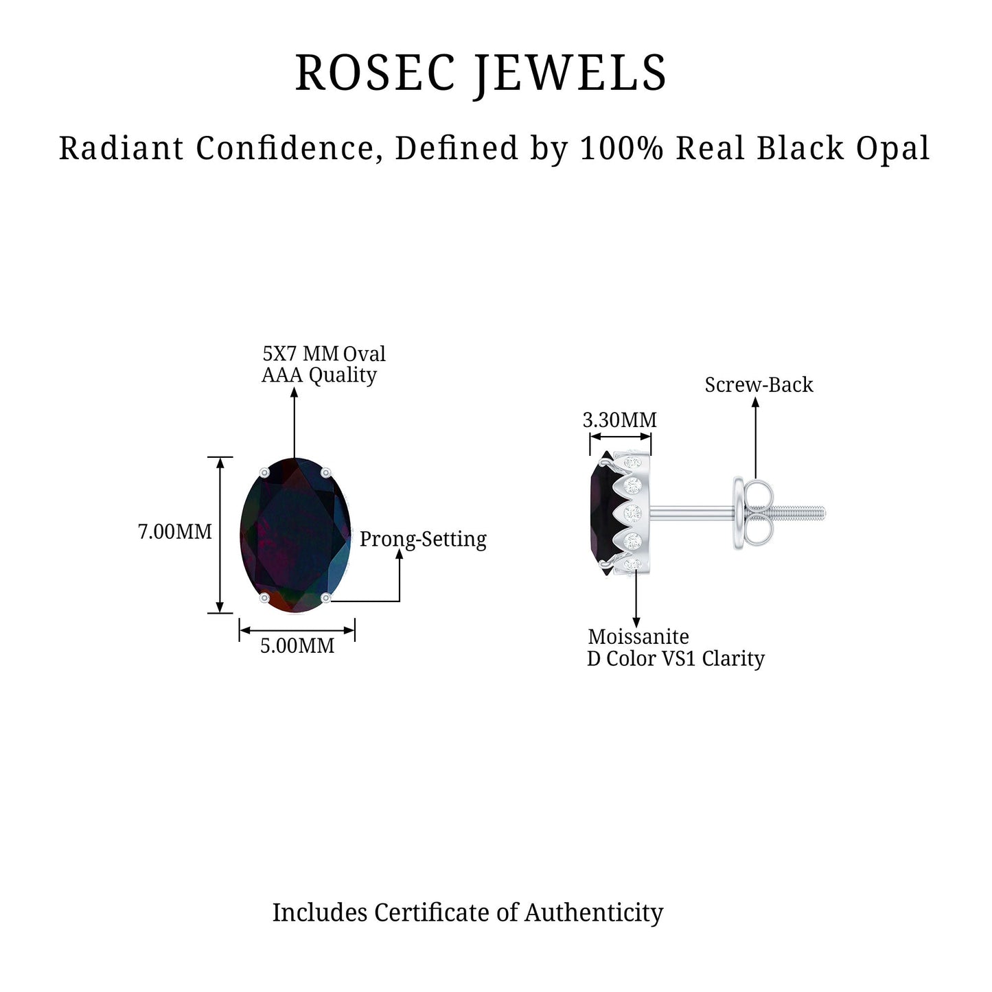 1.8 Carat Oval Black Opal Solitaire Stud Earrings with Diamond