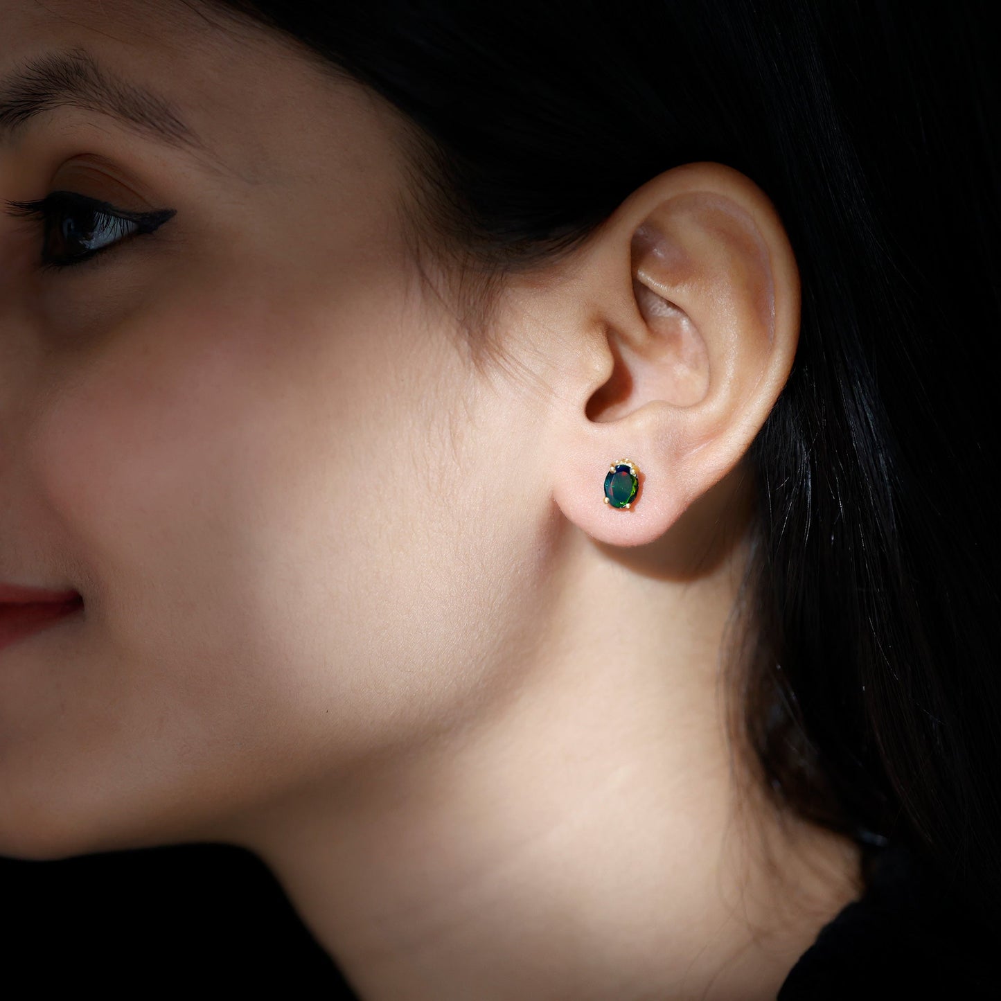 1.8 Carat Oval Black Opal Solitaire Stud Earrings with Diamond
