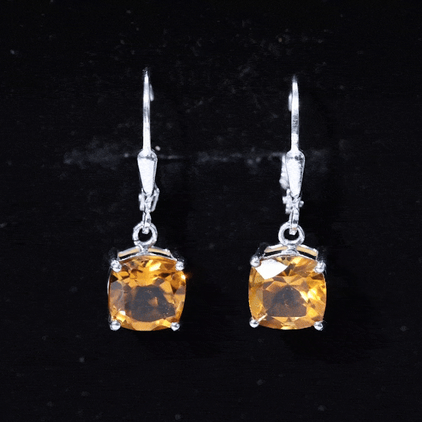 4.4 Carat Cushion Cut Citrine Solitaire Drop Earrings