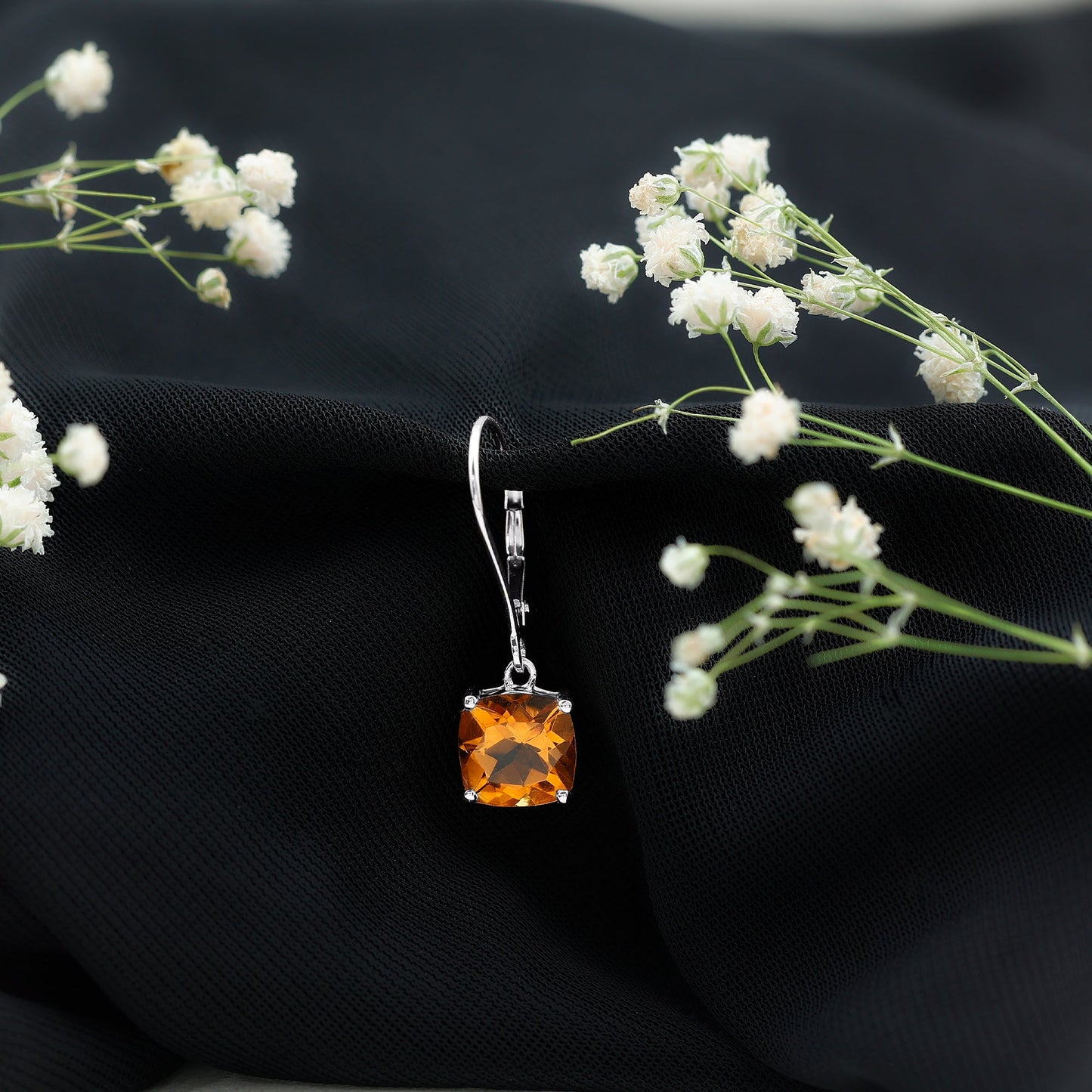 4.4 Carat Cushion Cut Citrine Solitaire Drop Earrings