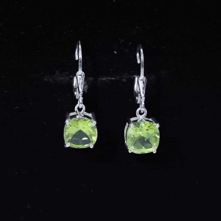4.2 Carat Cushion Cut Peridot Solitaire Drop Earrings with Leverback