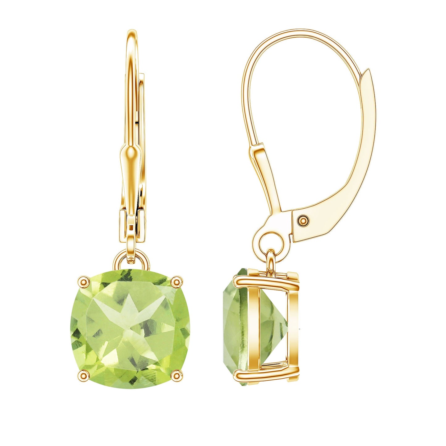 4.2 Carat Cushion Cut Peridot Solitaire Drop Earrings with Leverback