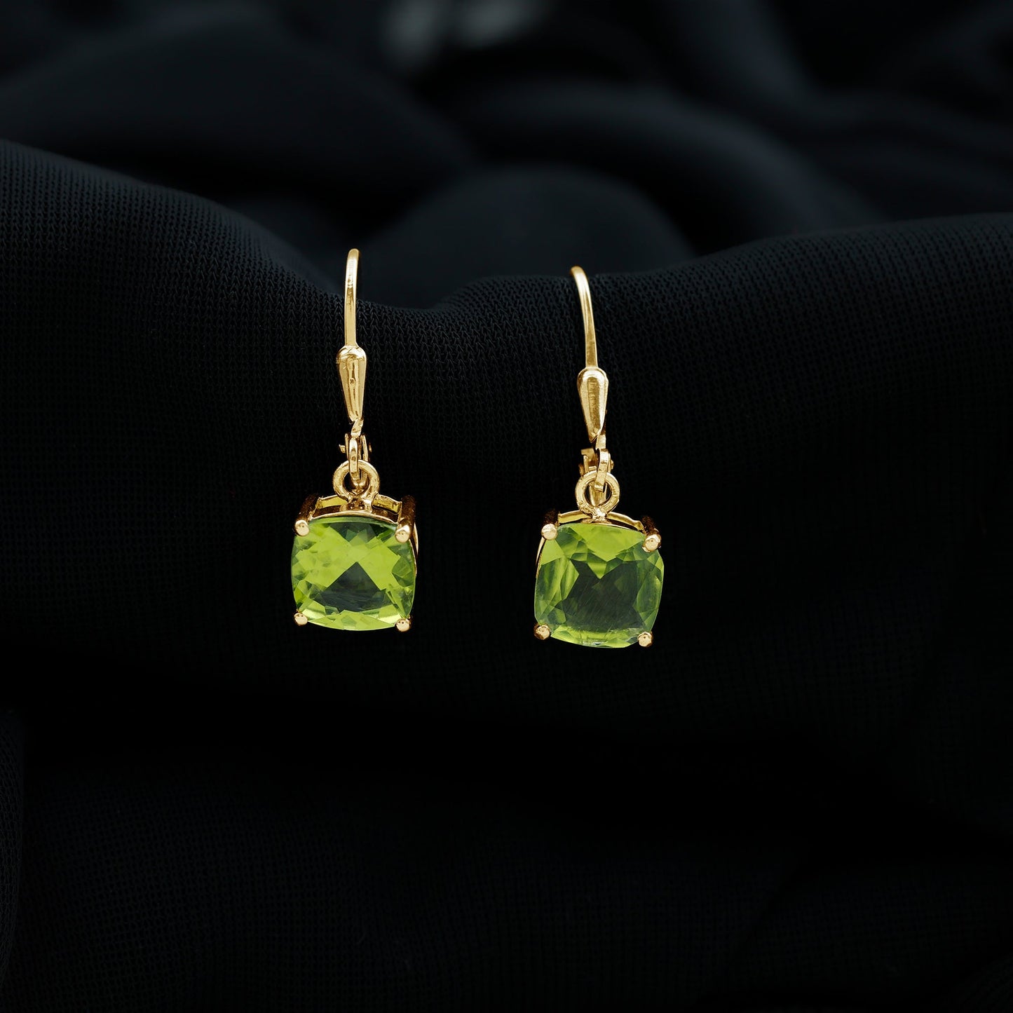 4.2 Carat Cushion Cut Peridot Solitaire Drop Earrings with Leverback