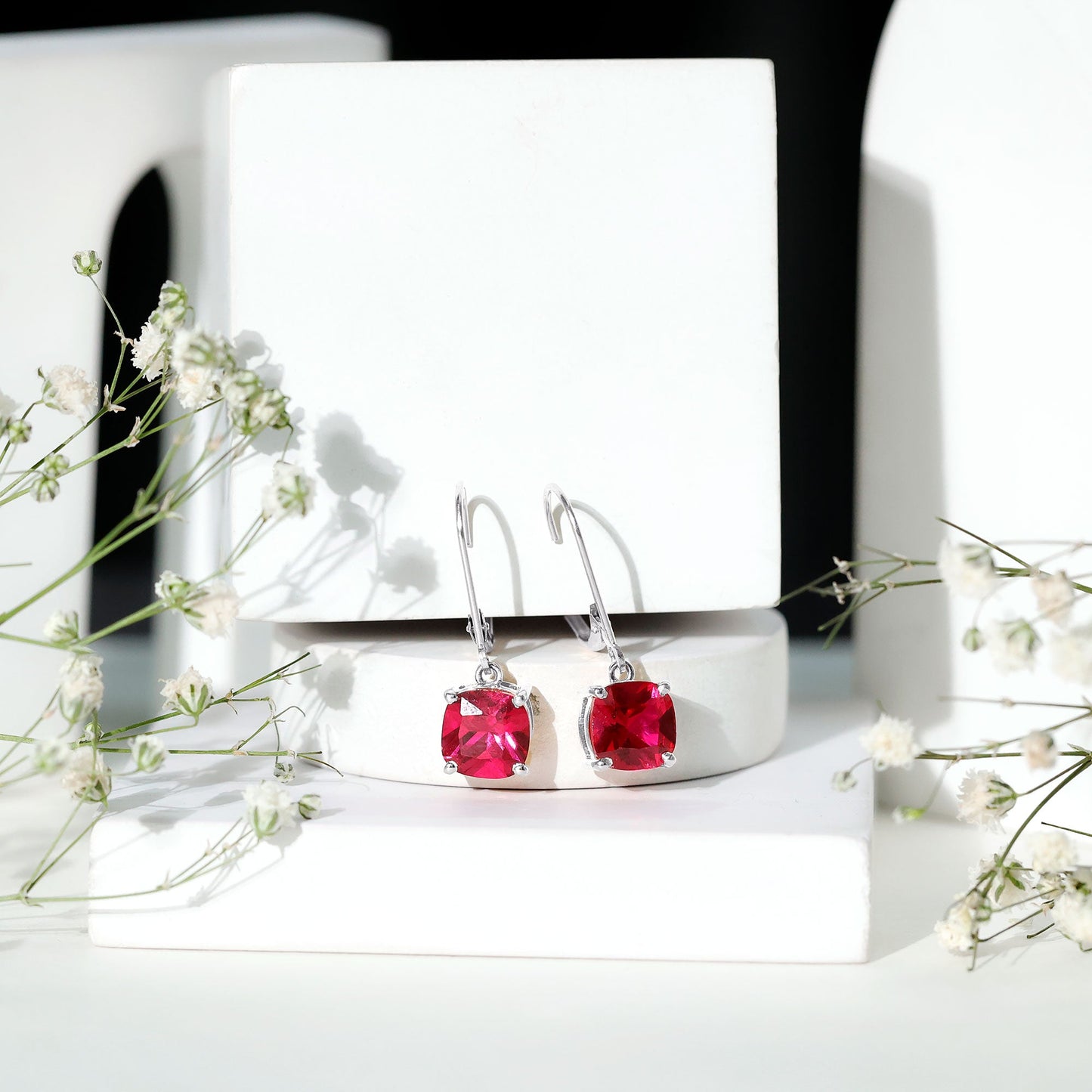 Lab Created Ruby Drop Earrings For Women