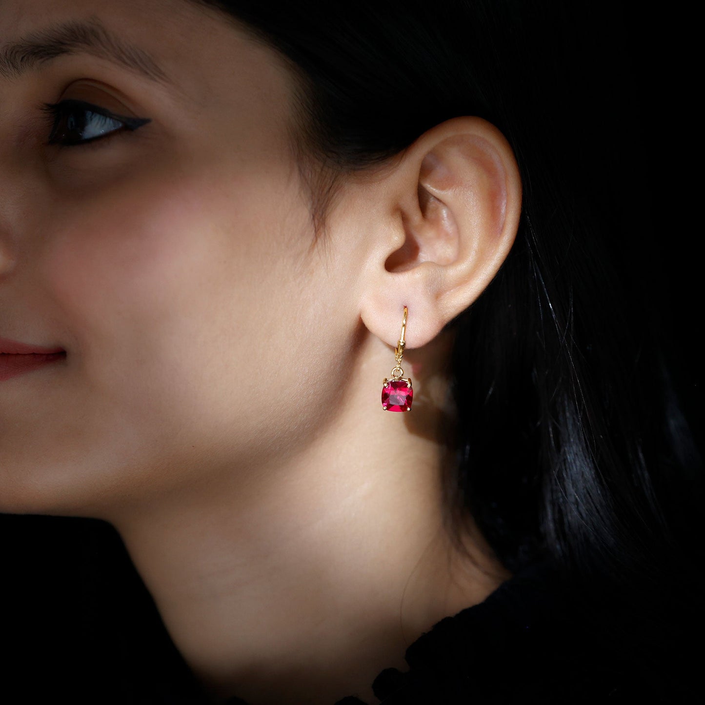 Lab Created Ruby Drop Earrings For Women