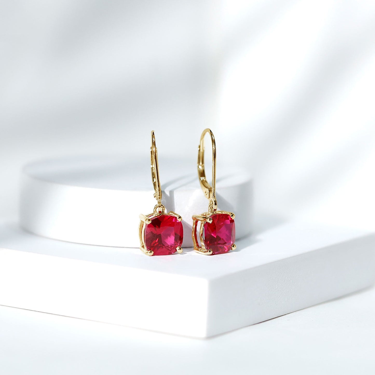 Lab Created Ruby Drop Earrings For Women