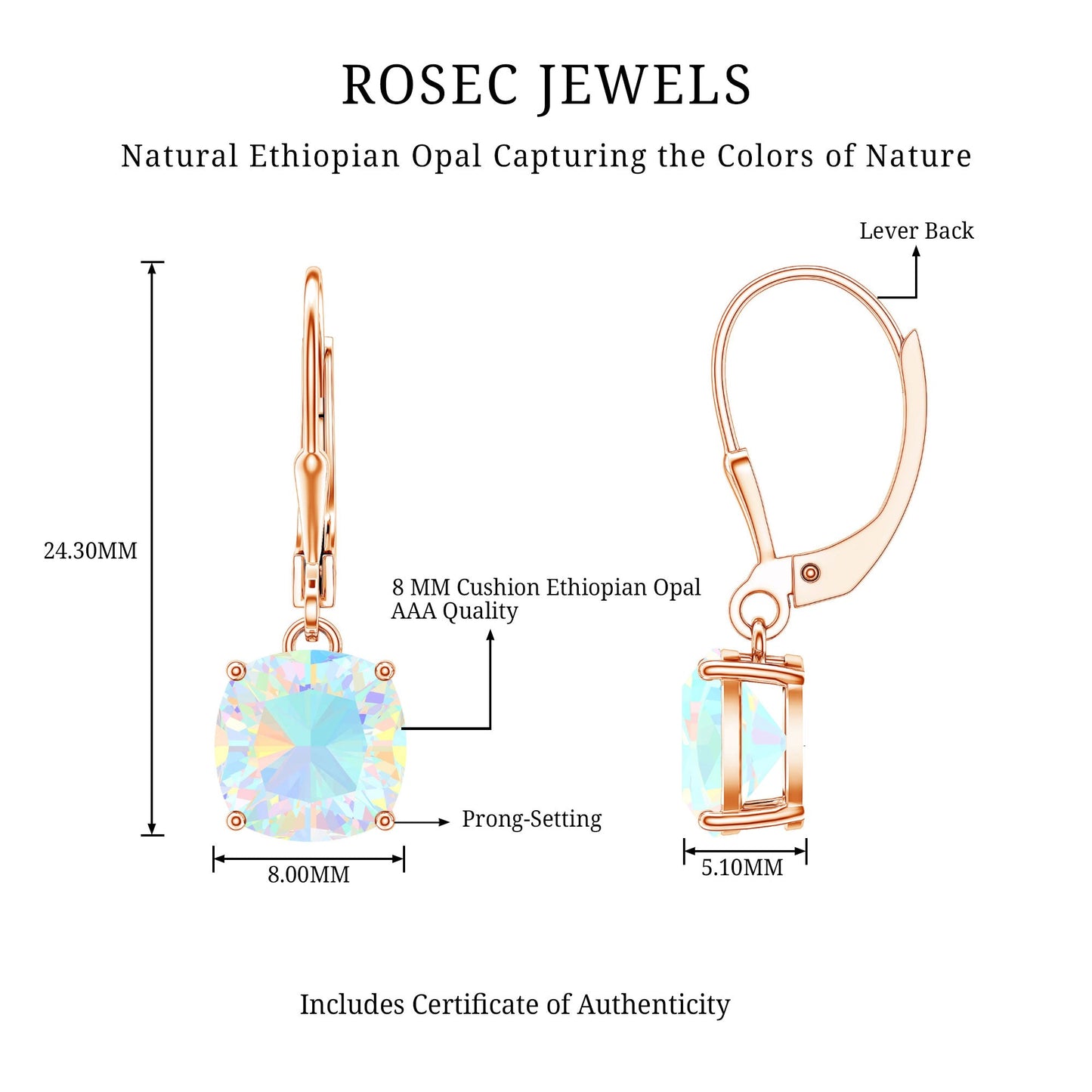 Cushion Cut Solitaire Ethiopian Opal Drop Earrings