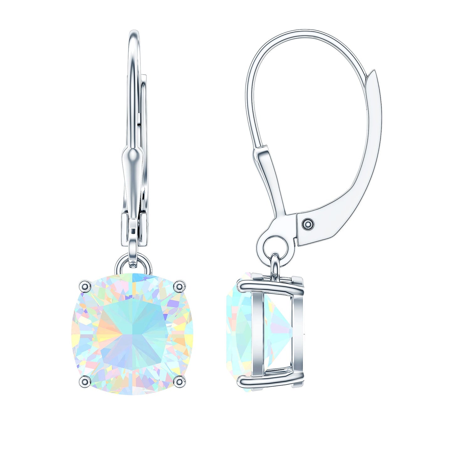 Cushion Cut Solitaire Ethiopian Opal Drop Earrings
