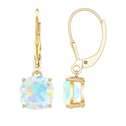 Cushion Cut Solitaire Ethiopian Opal Drop Earrings