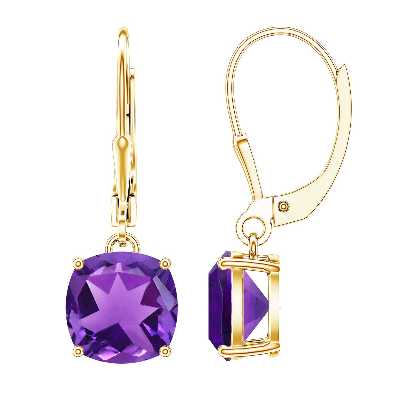 Natural 4.2 Carat Cushion Cut Amethyst Drop Earrings with Lever Back