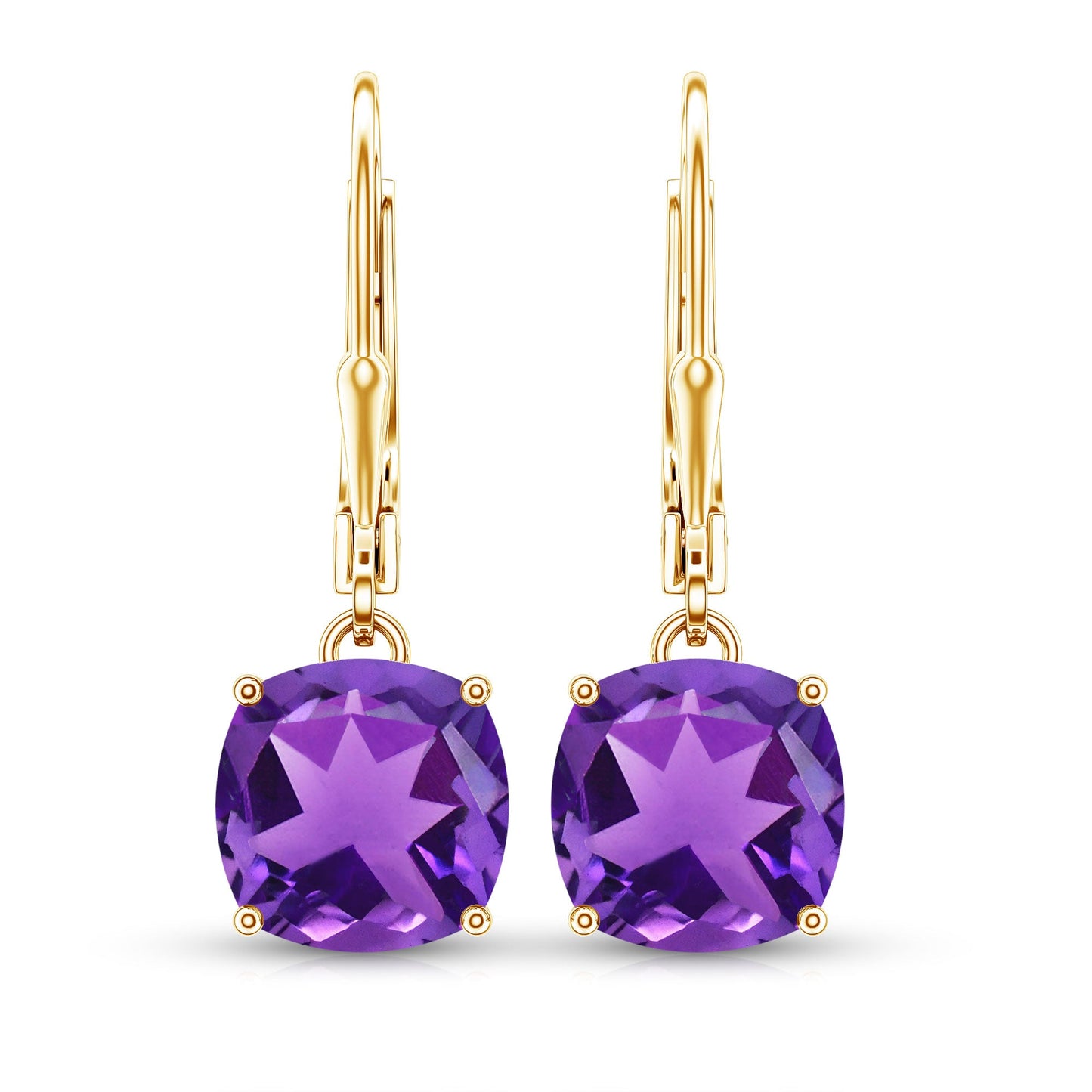 Natural 4.2 Carat Cushion Cut Amethyst Drop Earrings with Lever Back
