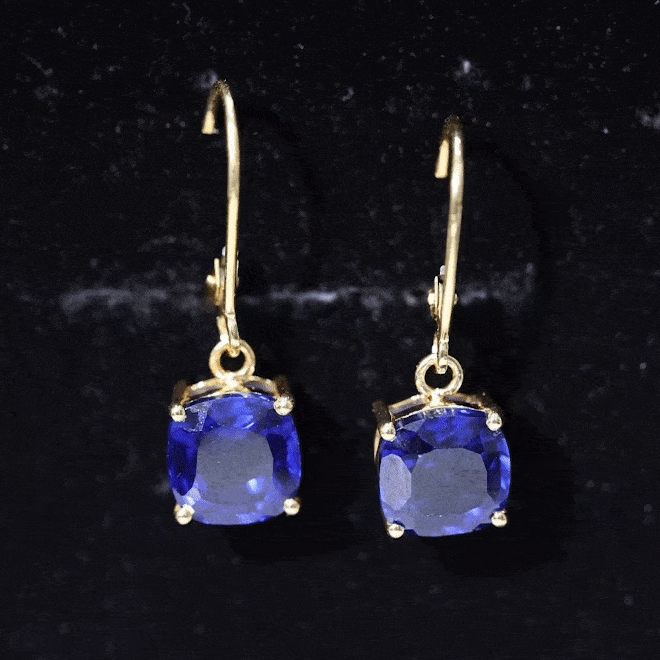 Cushion Cut Lab Grown Blue Sapphire Drop Hoop Earrings