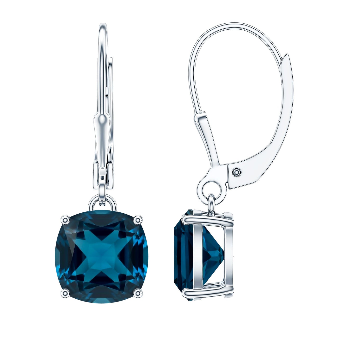 Cushion Cut London Blue Topaz Solitaire Drop Earrings