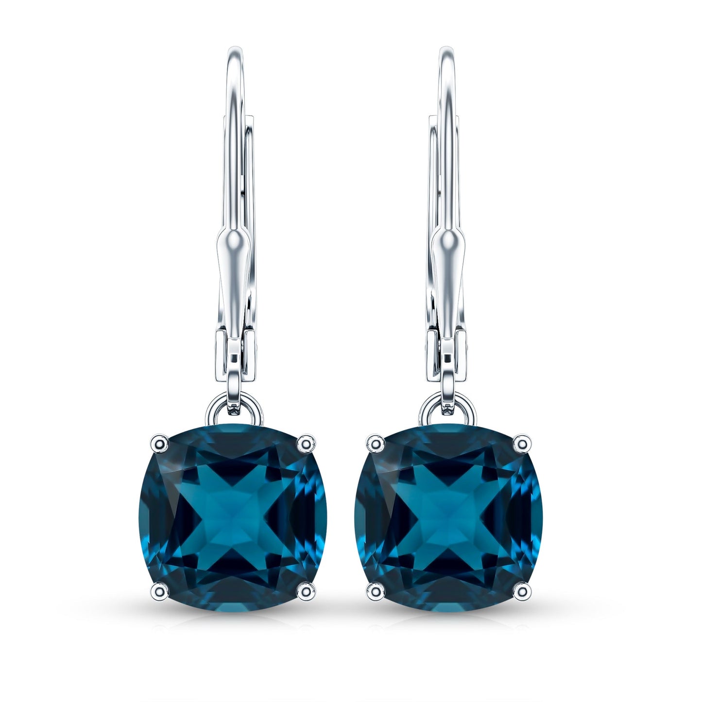 Cushion Cut London Blue Topaz Solitaire Drop Earrings
