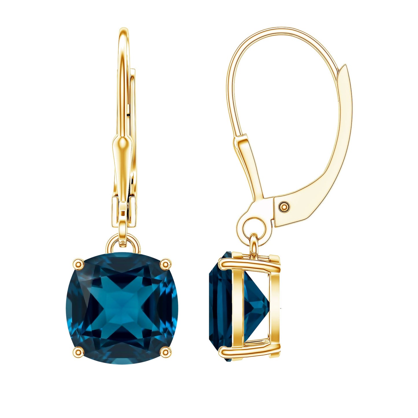 Cushion Cut London Blue Topaz Solitaire Drop Earrings