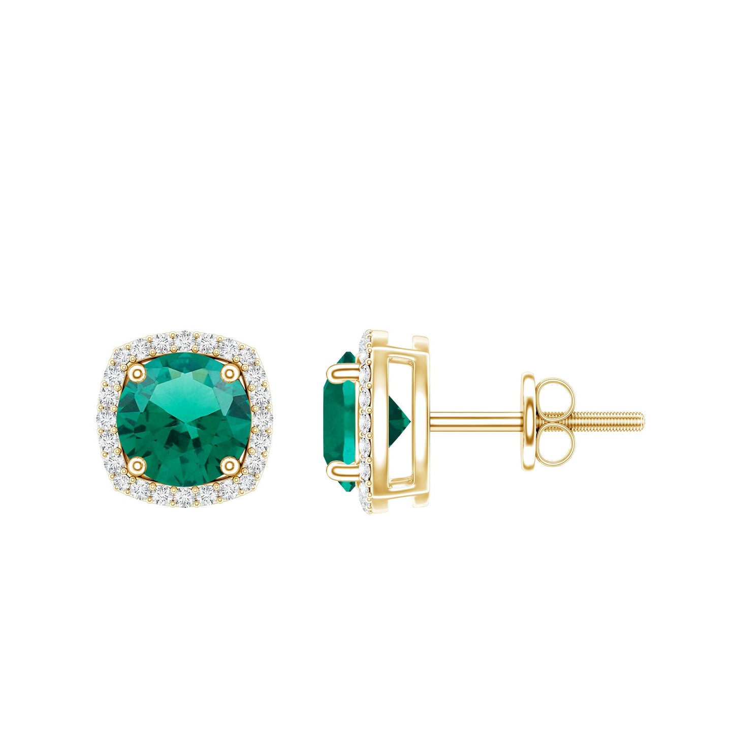 Classic Lab Grown Emerald Halo Stud Earrings with Certificate