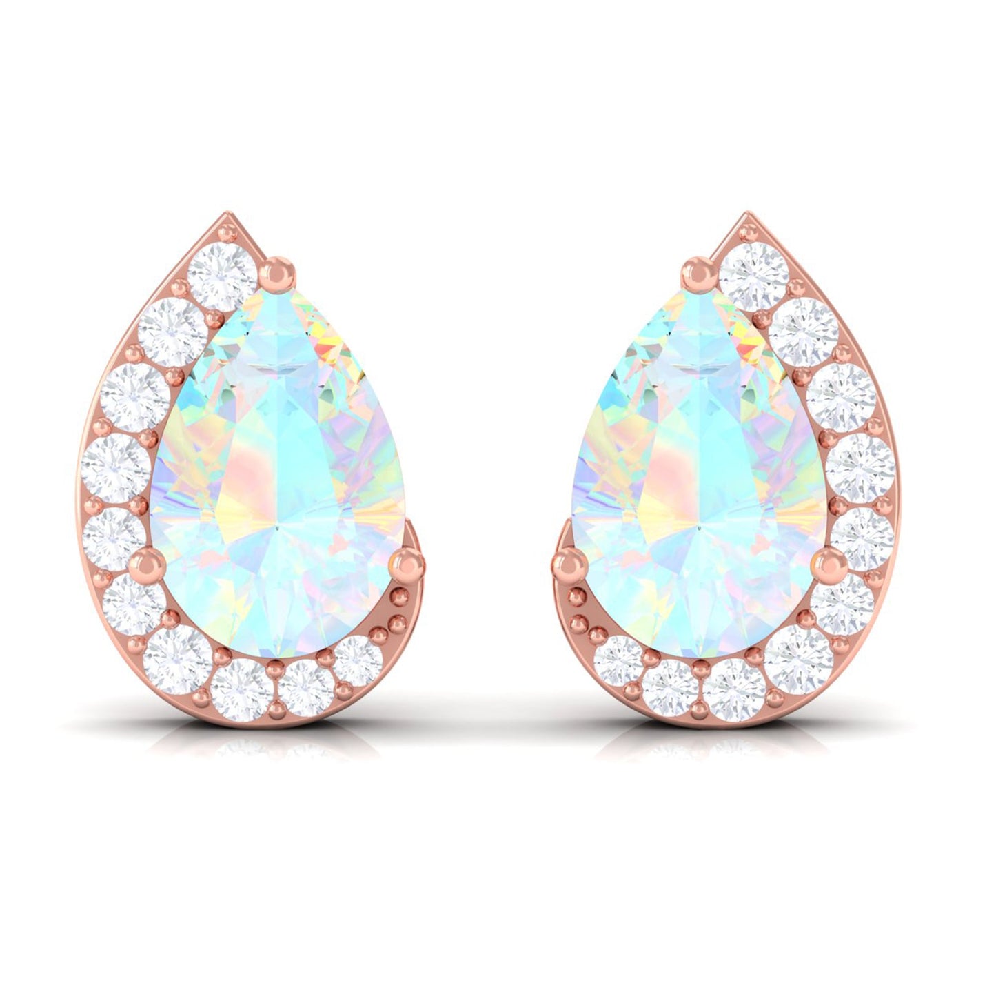 1.4 CT Ethiopian Opal Teardrop Stud Earrings with Diamond