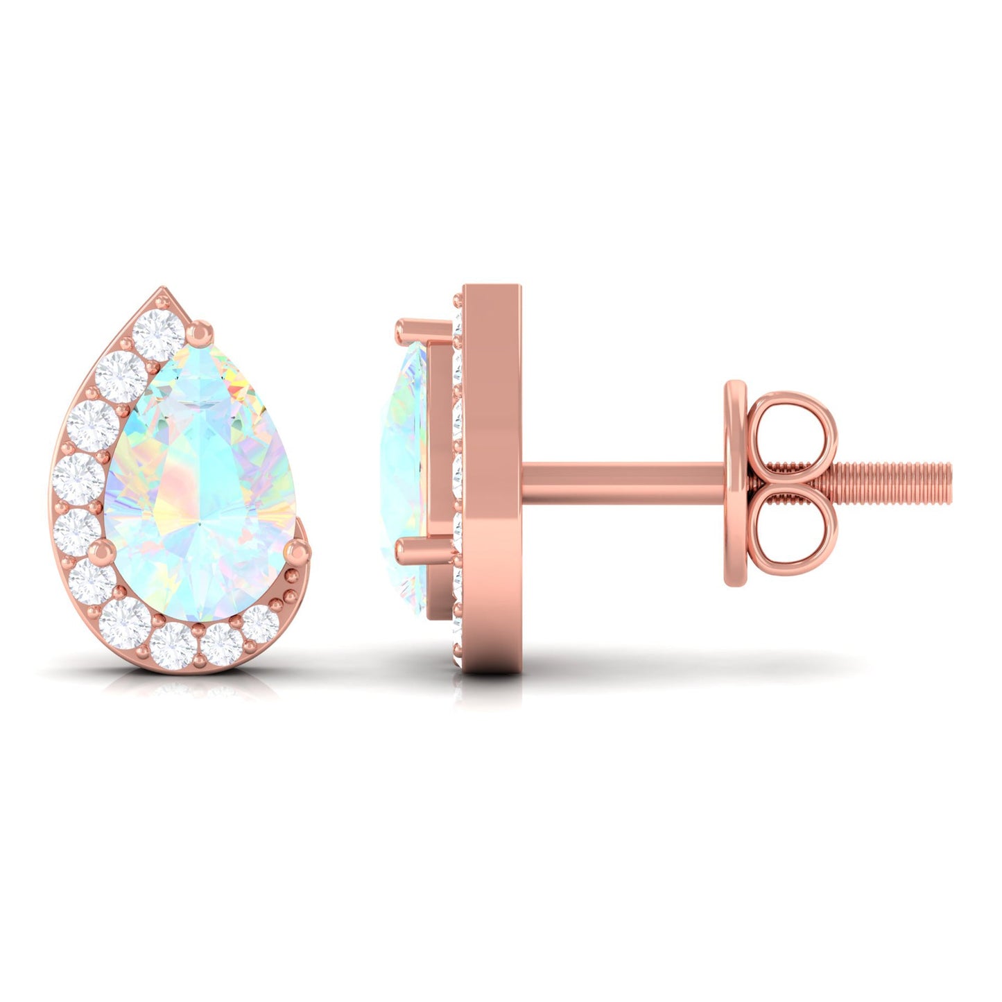 1.4 CT Ethiopian Opal Teardrop Stud Earrings with Diamond
