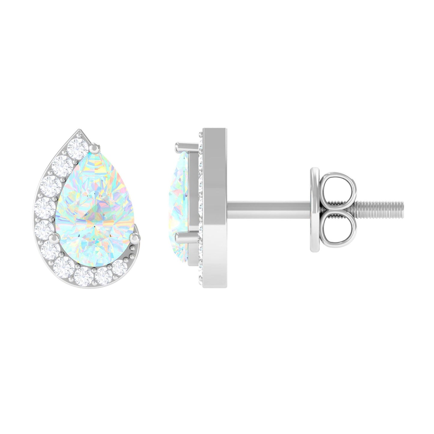 1.4 CT Ethiopian Opal Teardrop Stud Earrings with Diamond