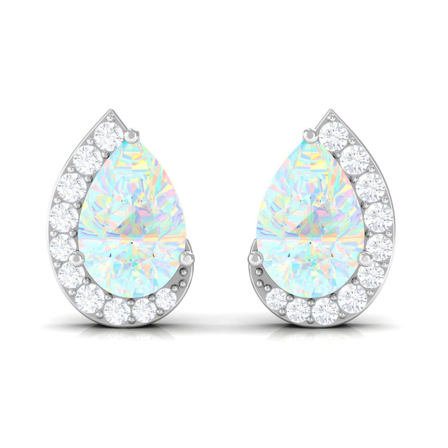 1.4 CT Ethiopian Opal Teardrop Stud Earrings with Diamond