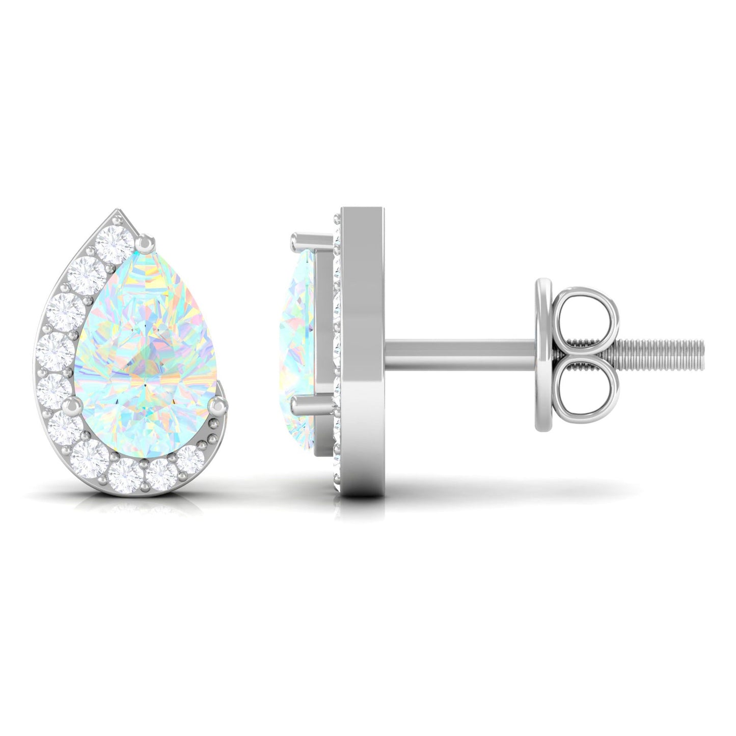 1.4 CT Ethiopian Opal Teardrop Stud Earrings with Diamond