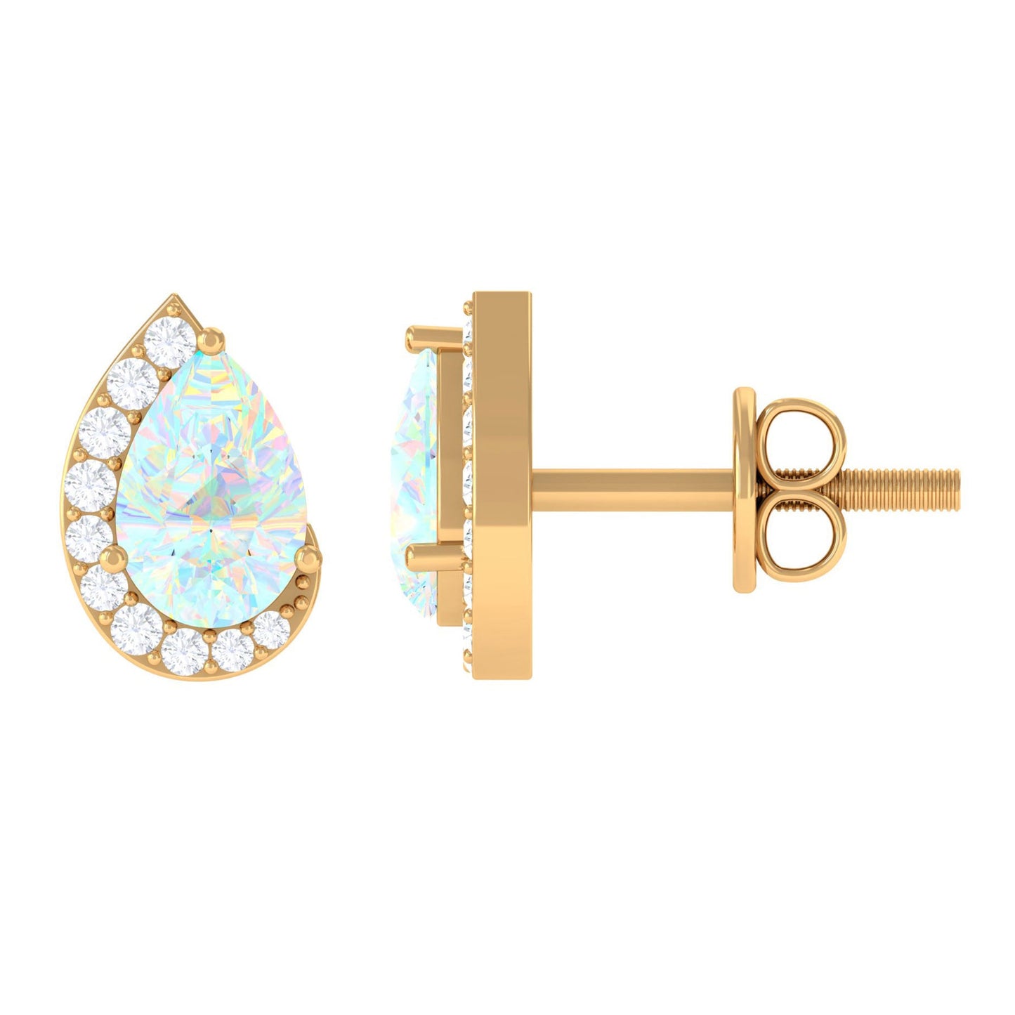 1.4 CT Ethiopian Opal Teardrop Stud Earrings with Diamond