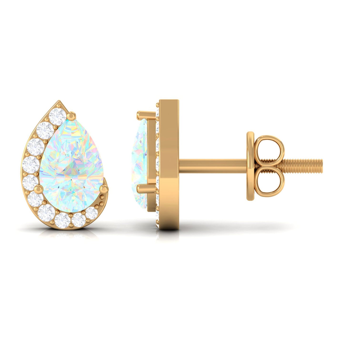 1.4 CT Ethiopian Opal Teardrop Stud Earrings with Diamond