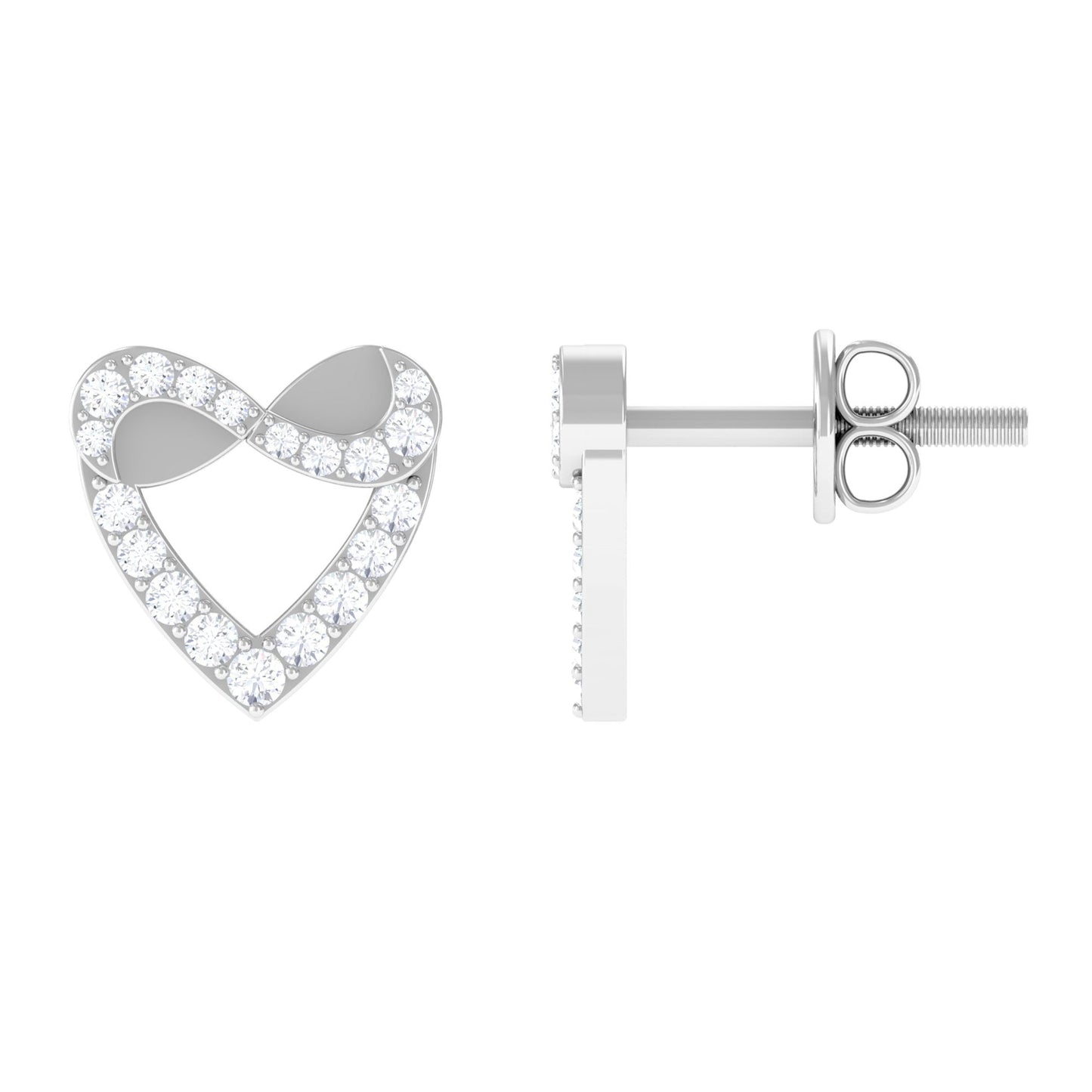 Round Diamond Infinity Heart Stud Earrings