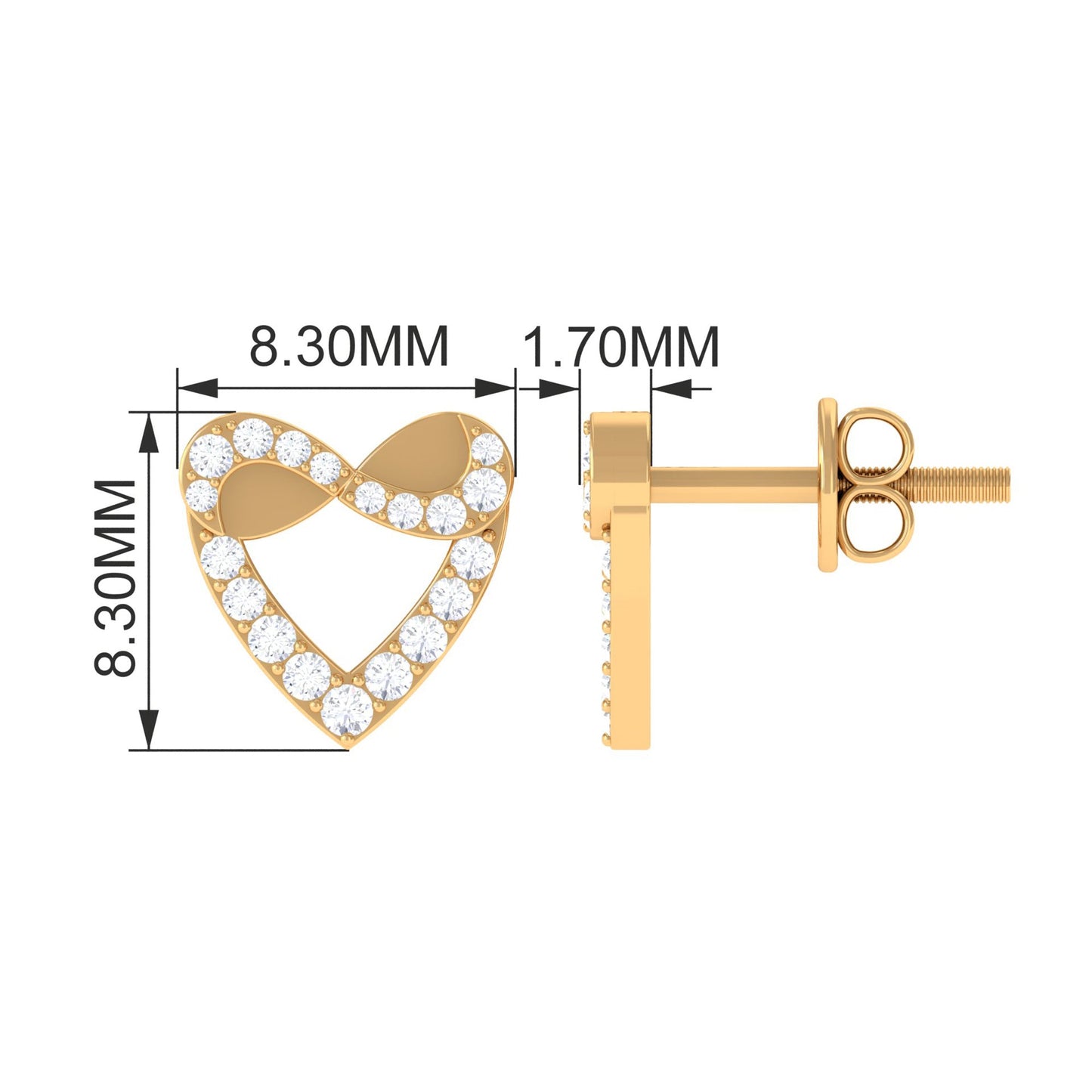 Round Diamond Infinity Heart Stud Earrings