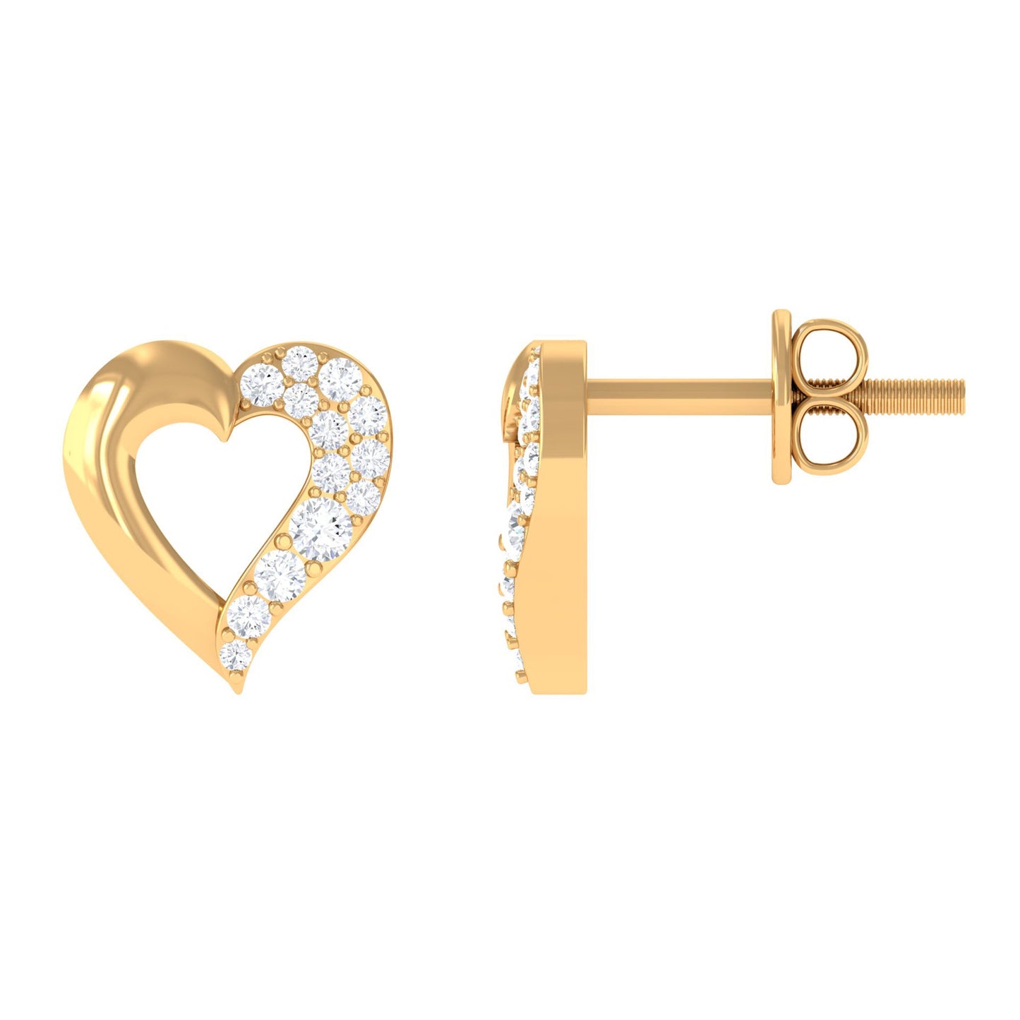 Certified Natural Diamond Heart Shaped Earrings with Screw Back
