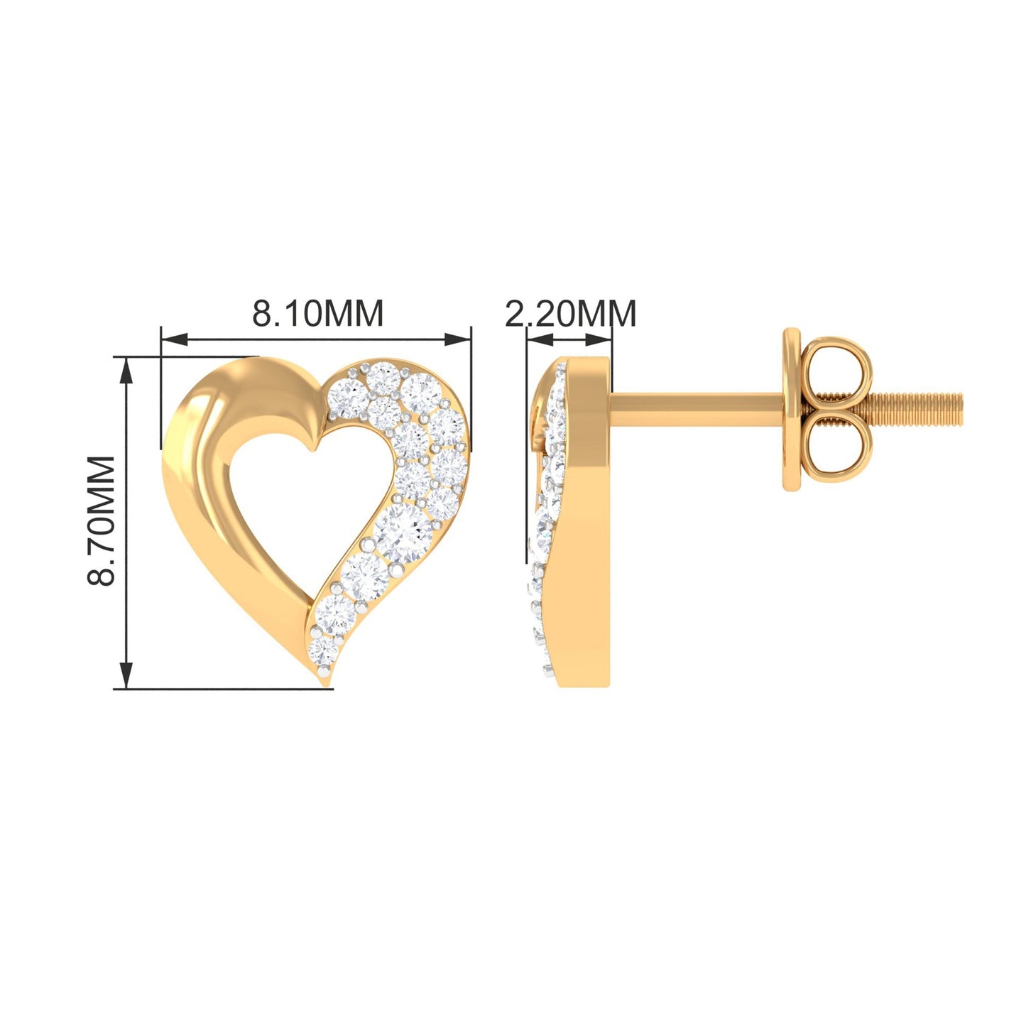 Certified Natural Diamond Heart Shaped Earrings with Screw Back