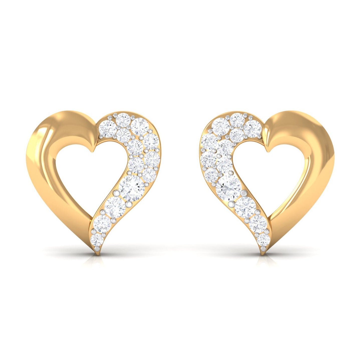 Certified Natural Diamond Heart Shaped Earrings with Screw Back