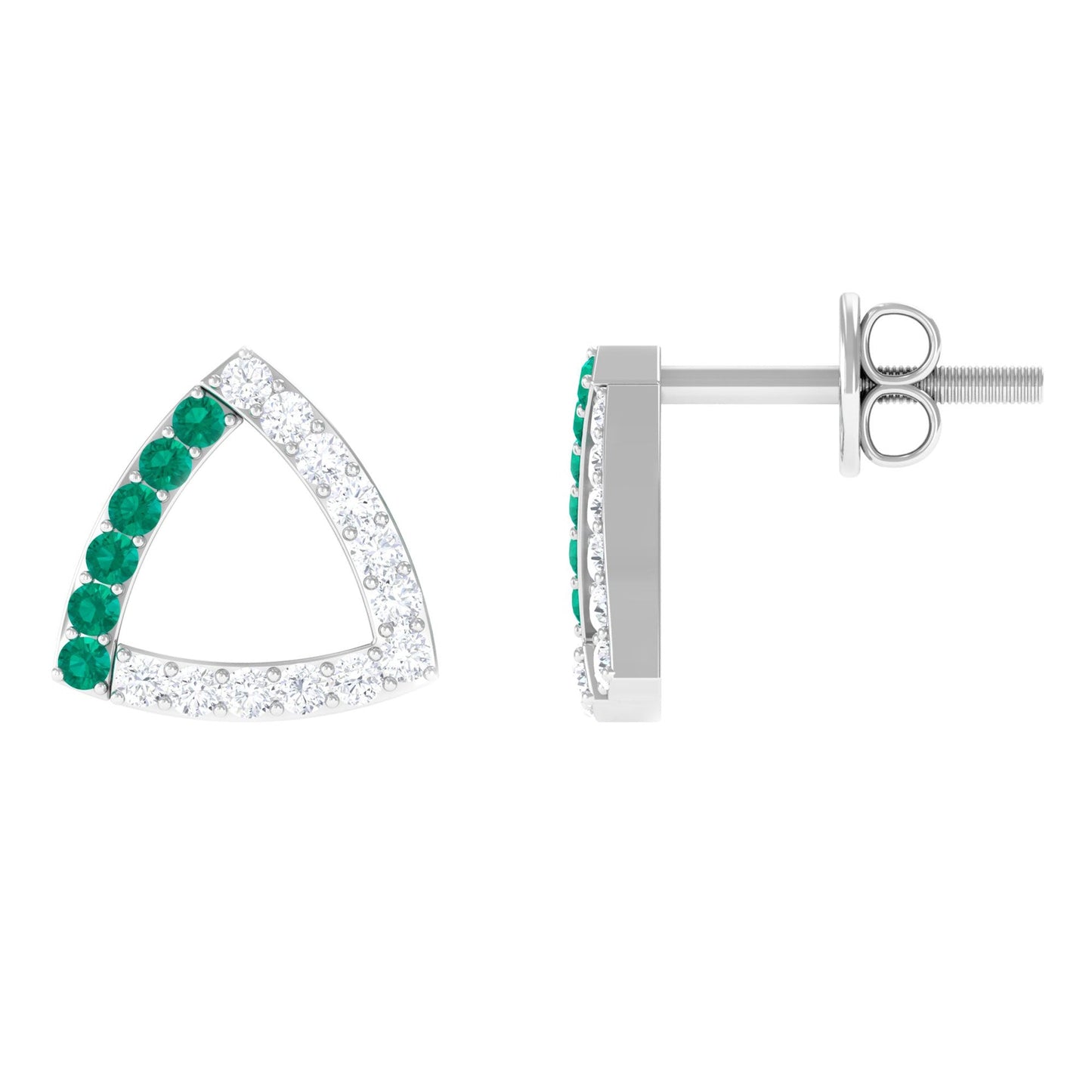 Emerald and Diamond Open Triangle Stud Earrings