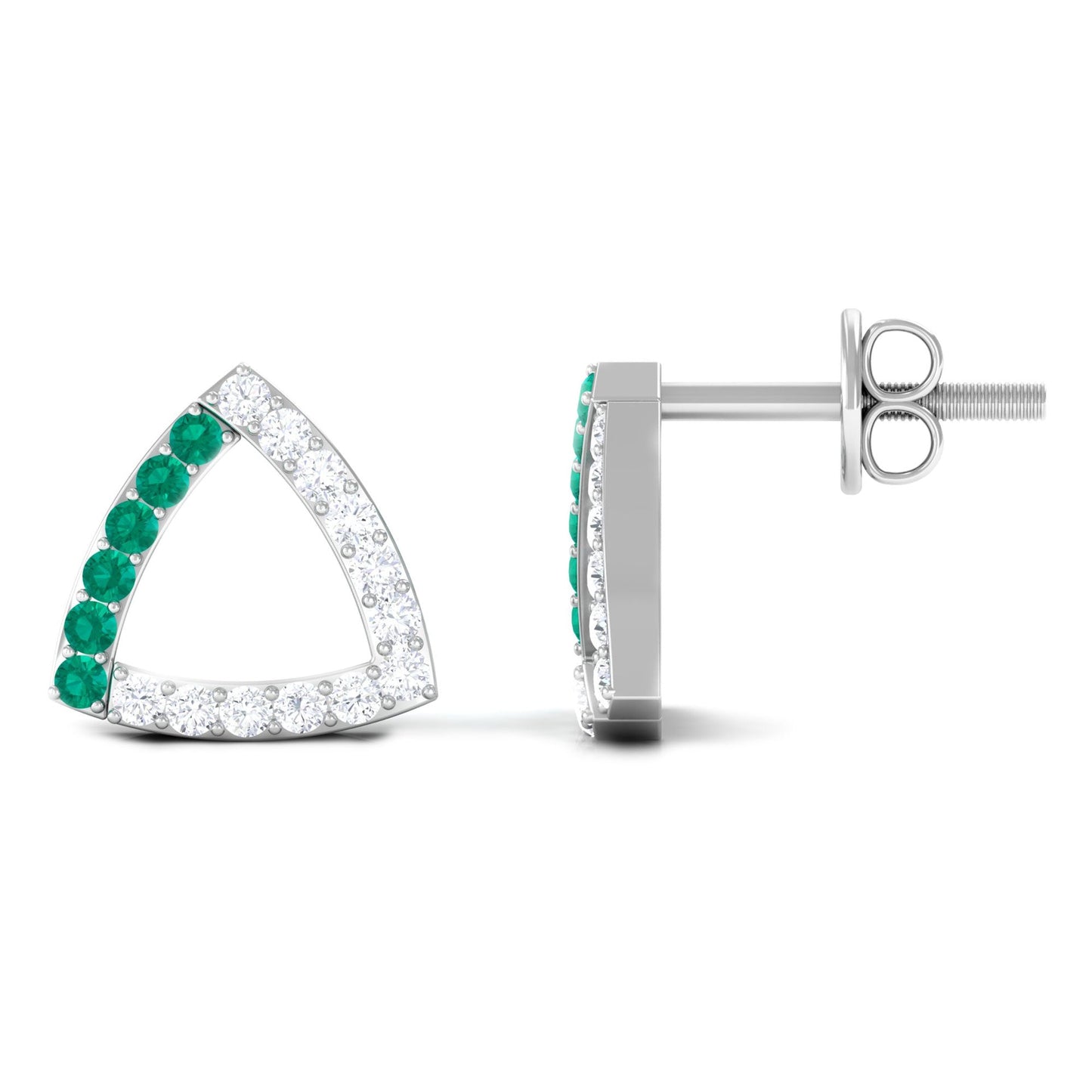 Emerald and Diamond Open Triangle Stud Earrings