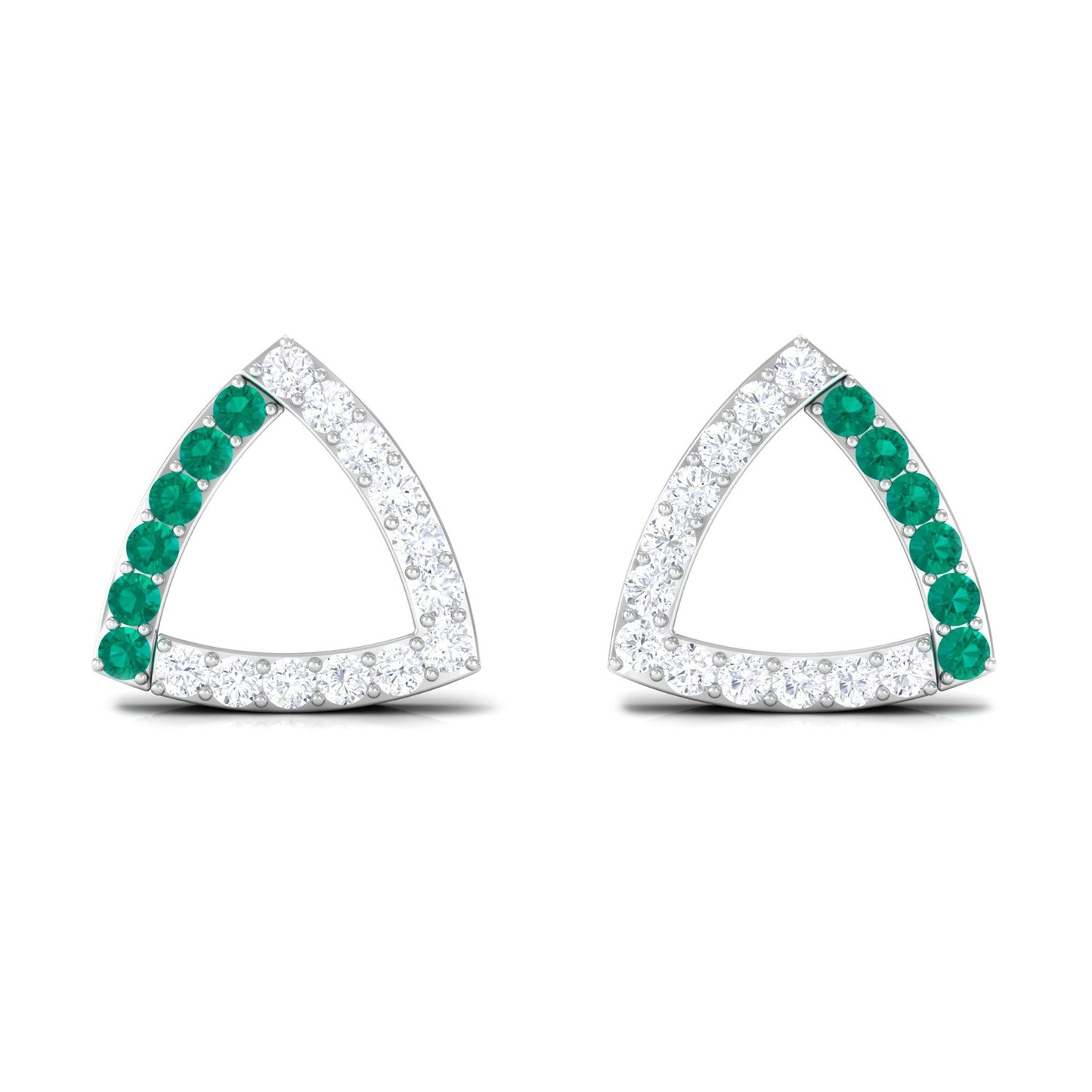 Emerald and Diamond Open Triangle Stud Earrings