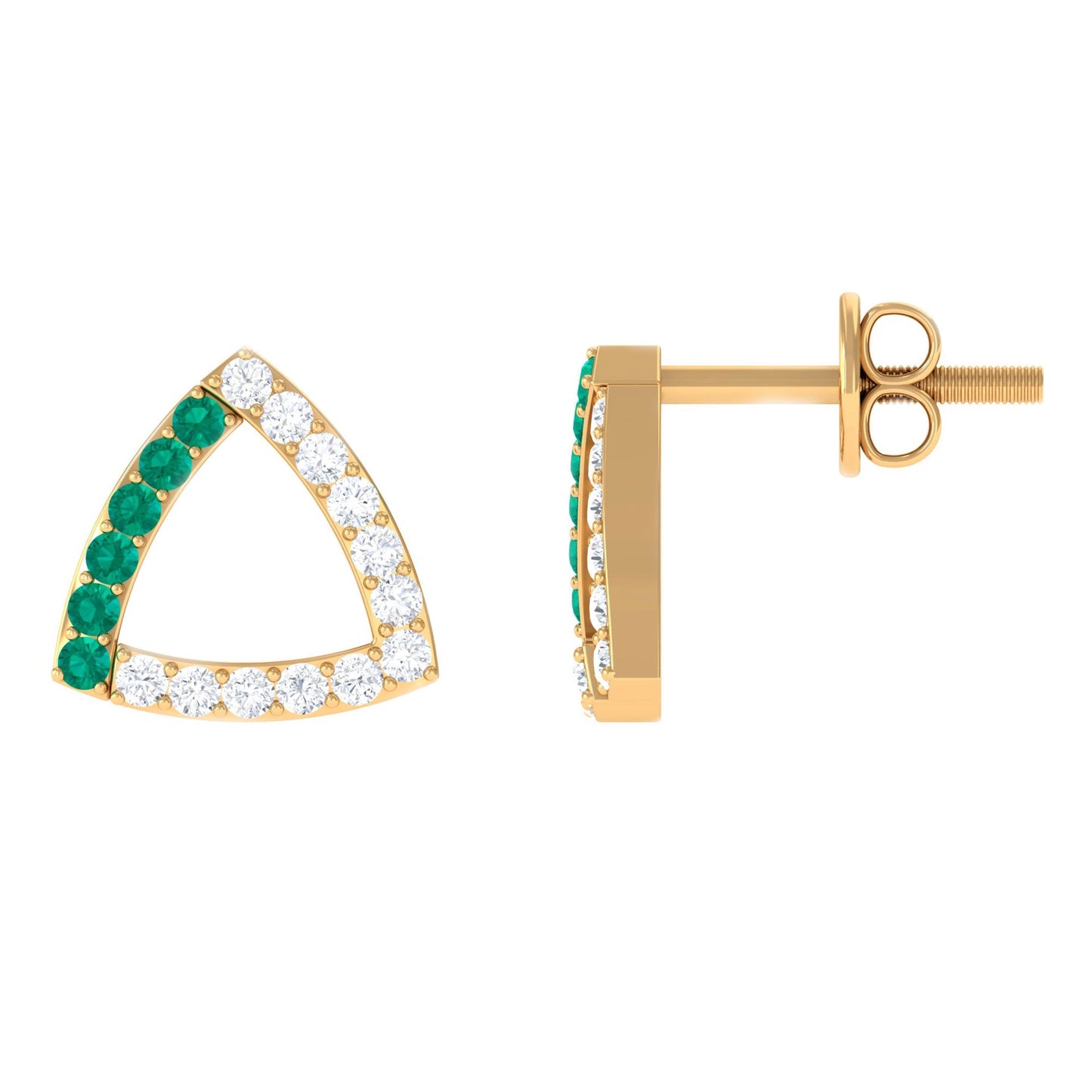 Emerald and Diamond Open Triangle Stud Earrings