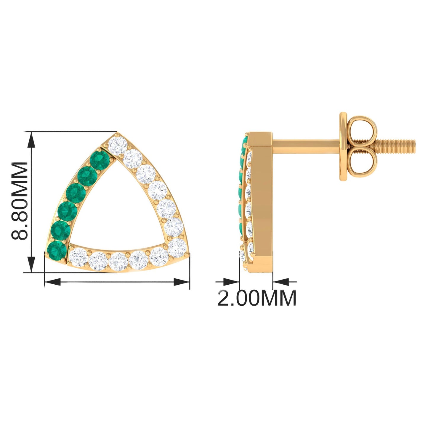 Emerald and Diamond Open Triangle Stud Earrings