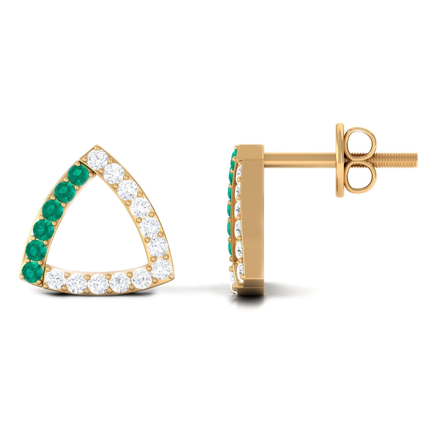 Emerald and Diamond Open Triangle Stud Earrings