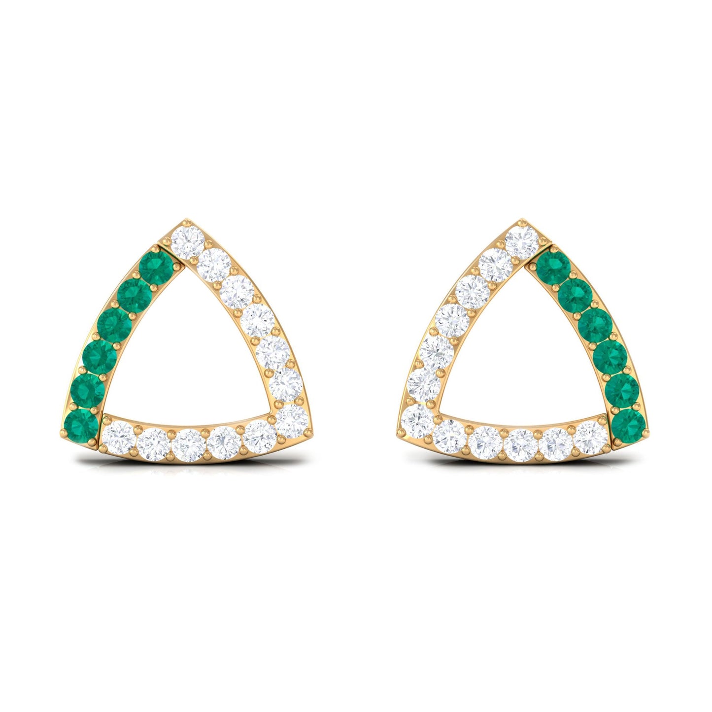 Emerald and Diamond Open Triangle Stud Earrings