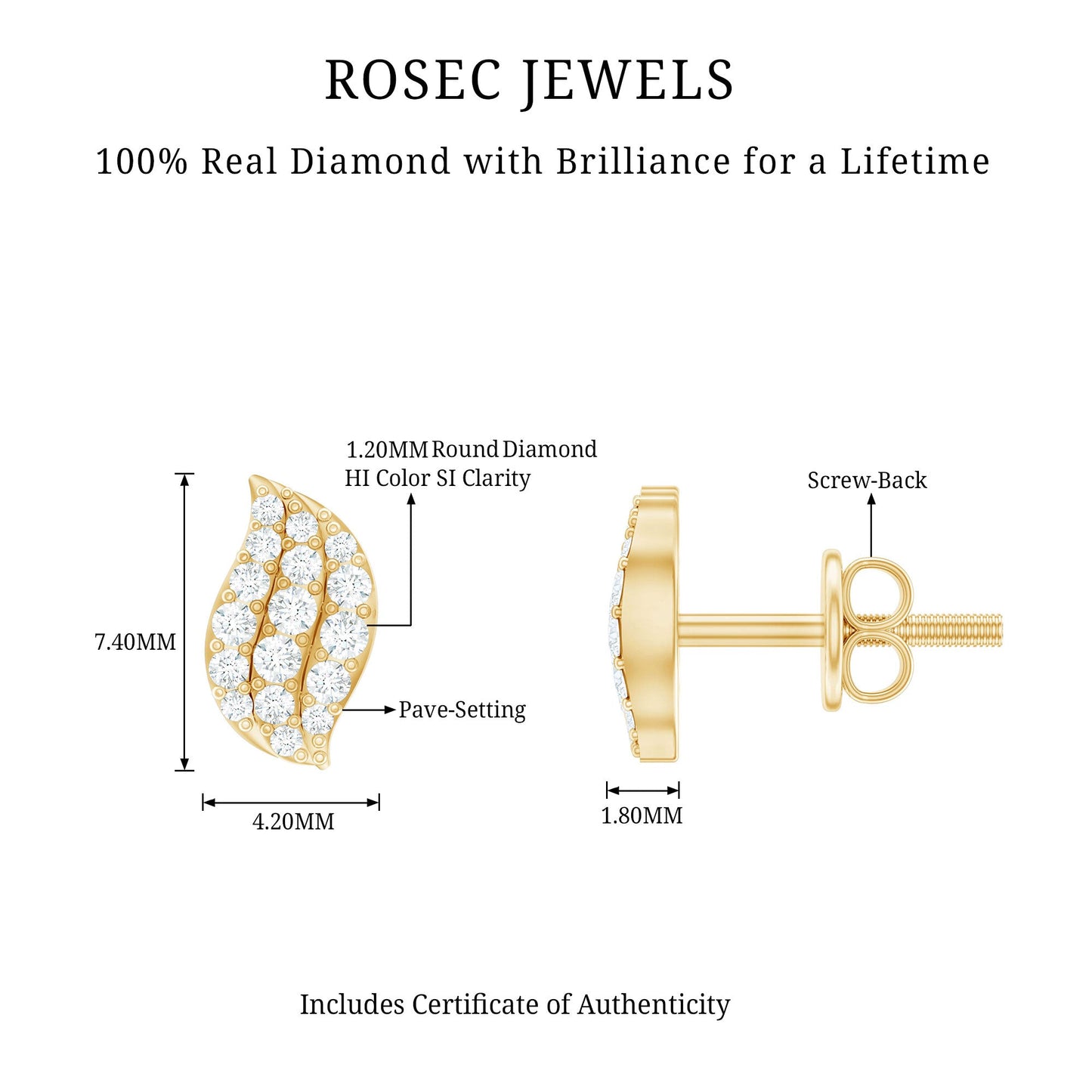Nature Inspired Diamond Leaf Stud Earrings